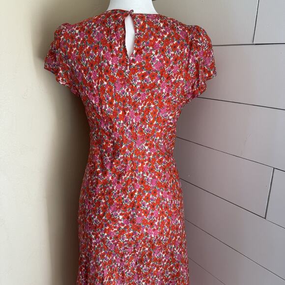 J Crew Dress 8 Womens Short Sleeve Gwyneth Cupro Blend Slip Floral Spring Sheath - Picture 4 of 7